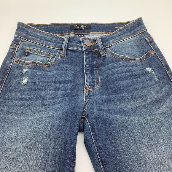 Judy Blue Womens Skinny Fit Distressed Denim Jeans Blue Size 3/26 - Picture 4 of 12